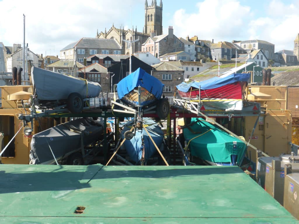 Gry Maritha freight ship transporting pilot gigs to the Isles of Scilly for the world pilot gig championships