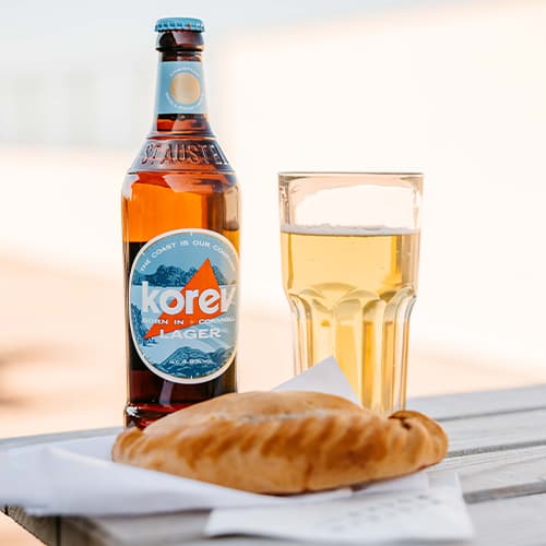 Pasty and a beer from Western Rocks Cafe at Land's End Airport