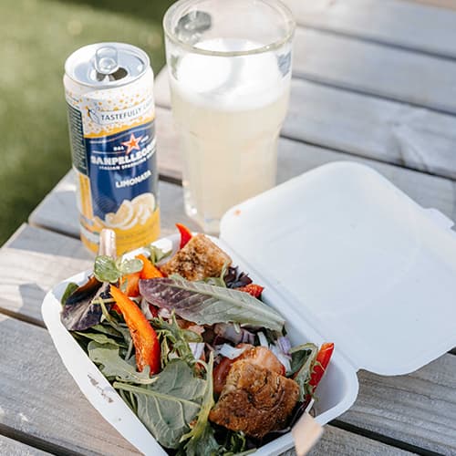 Salad and a drink from Western Rocks Cafe at Land's End Airport