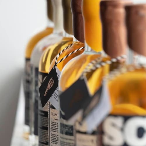 Close up of the SC Dogs rum bottles